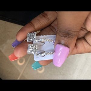 Diamond hoop pendant earrings